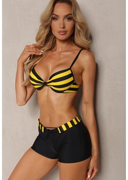 Żółto-Czarne Bikini Stanik z Usztywnionymi Miseczkami Majtki Typu Szorty z Paskiem Jomefia ze sklepu Renee odzież w kategorii Stroje kąpielowe - zdjęcie 173296794