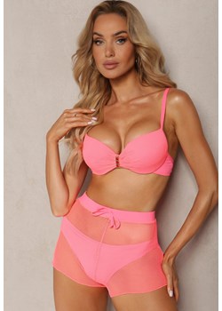 Różowe Bikini Biustonosz z Efektem Push-Up Majtki Figi Szorty z Gumką w Pasie z Siateczki Vikkori ze sklepu Renee odzież w kategorii Stroje kąpielowe - zdjęcie 173298134