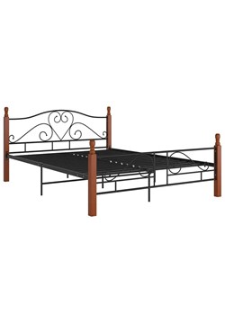 Metalowe łóżko małżeńskie czarny + ciemny dąb 160x200 cm - Onel ze sklepu Edinos.pl w kategorii Łóżka i materace - zdjęcie 173300781