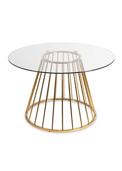 Szklany okrągły stół na złotej podstawie glamour - Owen ze sklepu Edinos.pl w kategorii Stoliki kawowe - zdjęcie 173300941