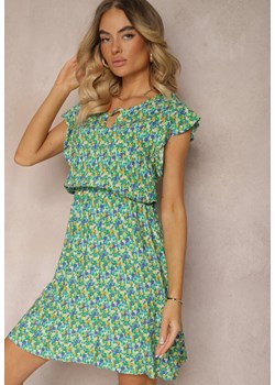 Zielona Sukienka z Bawełny z Gumką w Pasie i Falbanką Dimllea ze sklepu Renee odzież w kategorii Sukienki - zdjęcie 173301590