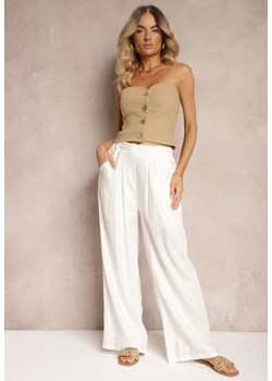 Białe Szerokie Spodnie o Kroju Palazzo High Waist Vikaela ze sklepu Renee odzież w kategorii Spodnie damskie - zdjęcie 173301630