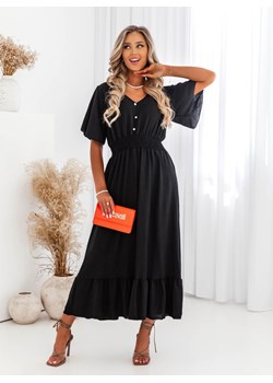 Czarna sukienka maxi z ozdobnymi guzikami Maxinne - czarny ze sklepu pakuten.pl w kategorii Sukienki - zdjęcie 173302523