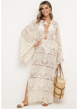 Beżowa Szydełkowa Sukienka Maxi z Wiązaniem Vaskoppe ze sklepu Born2be Odzież w kategorii Sukienki - zdjęcie 173304830