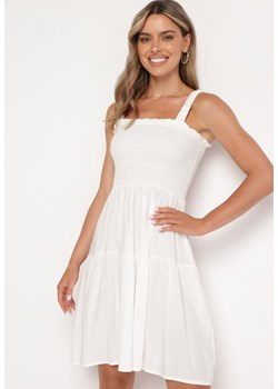 Biała Sukienka na Ramiączkach z Gumką w Talii i Falbankami Tiamaree ze sklepu Born2be Odzież w kategorii Sukienki - zdjęcie 173307354