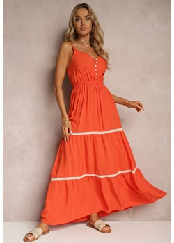 Pomarańczowa Sukienka Zapinana na Guziki na Ramiączkach z Gumką w Talii i Falbanką Tiamalia ze sklepu Renee odzież w kategorii Sukienki - zdjęcie 173307422