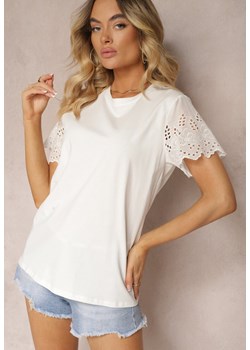 Biała Bawełniana Bluzka T-shirt z Rękawem o Ażurowym Wykończeniu Vikelle ze sklepu Renee odzież w kategorii Bluzki damskie - zdjęcie 173307462