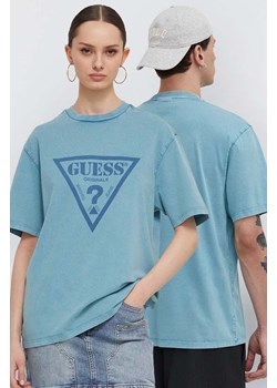 Guess Originals t-shirt bawełniany kolor niebieski z nadrukiem ze sklepu ANSWEAR.com w kategorii Bluzki damskie - zdjęcie 173310531