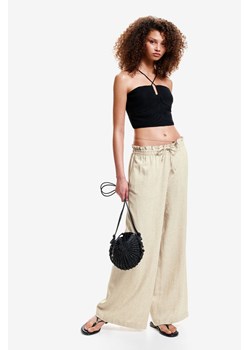 H & M - Spodnie bez zapięcia z domieszką lnu - Beżowy ze sklepu H&M w kategorii Spodnie damskie - zdjęcie 173311692