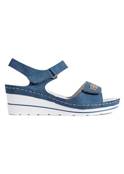 Niebieskie sandały na koturnie ze sklepu ButyModne.pl w kategorii Sandały damskie - zdjęcie 173311864