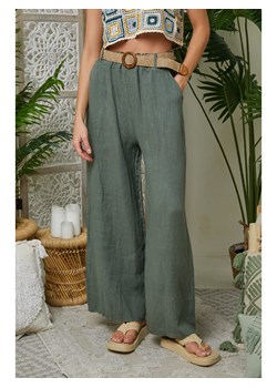 Lin Passion Lniane spodnie w kolorze khaki ze sklepu Limango Polska w kategorii Spodnie damskie - zdjęcie 173313173