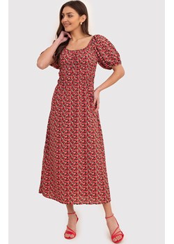 Długa sukienka w kwiaty z bufiastym rękawem DA1796, Kolor czerwono-czarny, Rozmiar L, AX Paris ze sklepu Primodo w kategorii Sukienki - zdjęcie 173314103