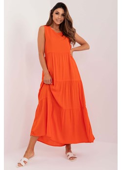 Rozkloszowana sukienka maxi z wiskozy Sublevel pomarańczowa ze sklepu 5.10.15 w kategorii Sukienki - zdjęcie 173318194
