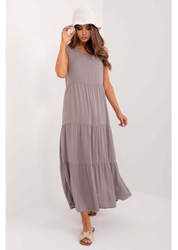 Rozkloszowana sukienka maxi z wiskozy Sublevel szara ze sklepu 5.10.15 w kategorii Sukienki - zdjęcie 173318201