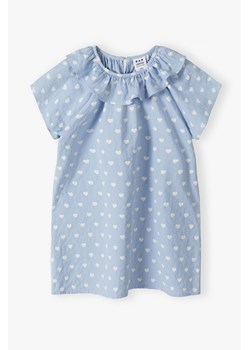 Tkaninowa sukienka na lato - niebieska w serduszka - Limited Edition ze sklepu 5.10.15 w kategorii Sukienki dziewczęce - zdjęcie 173318202