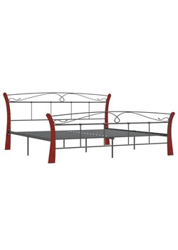 Metalowe łóżko małżeńskie czarny + ciemny dąb 140x200 cm - Bover ze sklepu Edinos.pl w kategorii Łóżka i materace - zdjęcie 173319591
