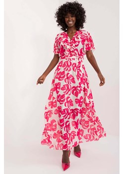 Damska sukienka letnia maxi z printem w różowe liście ze sklepu 5.10.15 w kategorii Sukienki - zdjęcie 173322330