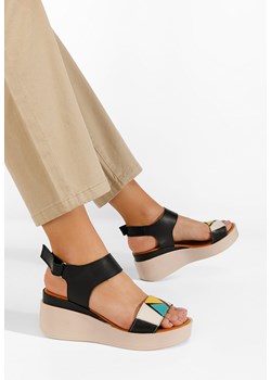 Czarne sandały na koturnie skórzane Lauria ze sklepu Zapatos w kategorii Sandały damskie - zdjęcie 173322781