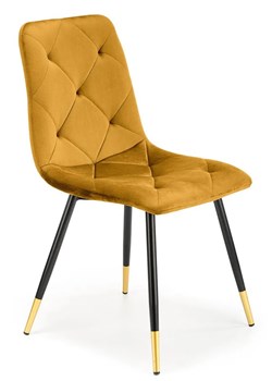 Musztardowe welurowe krzesło pikowane - Vimo ze sklepu Edinos.pl w kategorii Krzesła - zdjęcie 173323163