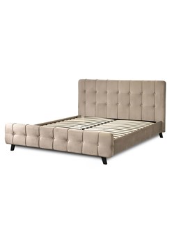 Beżowe welurowe podwójne łóżko z zagłówkiem 160x200 - Evolet ze sklepu Edinos.pl w kategorii Łóżka i materace - zdjęcie 173323801
