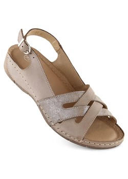 Skórzane komfortowe sandały damskie beż Helios 134.02.025 beżowy ze sklepu ButyModne.pl w kategorii Sandały damskie - zdjęcie 173324854