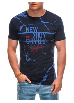 T-shirt męski z nadrukiem 1957S - granatowy ze sklepu Edoti w kategorii T-shirty męskie - zdjęcie 173328314