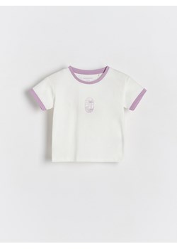 Reserved - Bawełniany t-shirt z nadrukiem - jasnofioletowy ze sklepu Reserved w kategorii Koszulki niemowlęce - zdjęcie 173329142