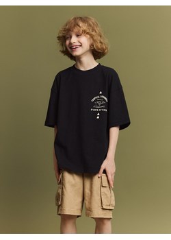 Reserved - T-shirt z lnem - czarny ze sklepu Reserved w kategorii T-shirty chłopięce - zdjęcie 173329331