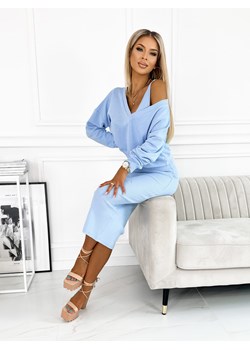 Komplet 2 częściowy V- neck Bluza plus Sukienka niebieski ze sklepu Fashionyou w kategorii Sukienki - zdjęcie 173330664
