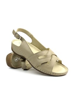 Skórzane sandały damskie - HELIOS Komfort 134, ecru ze sklepu ulubioneobuwie w kategorii Sandały damskie - zdjęcie 173332903