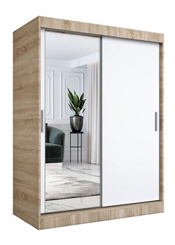 Szafa przesuwna z lustrem 150 cm dąb sonoma + biały Z6-N83 ze sklepu Edinos.pl w kategorii Szafy - zdjęcie 173333460