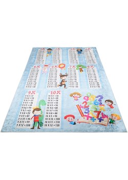 Niebiesko-kolorowy dywan dziecięcy z tabliczką mnożenia - Asan 4X ze sklepu Edinos.pl w kategorii Tekstylia dziecięce - zdjęcie 173333612