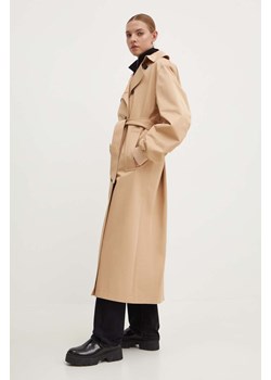 HUGO płaszcz bawełniany kolor beżowy przejściowy dwurzędowy 50528968 ze sklepu ANSWEAR.com w kategorii Płaszcze damskie - zdjęcie 173336864