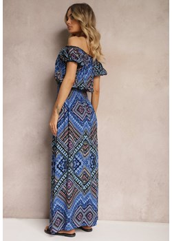 Niebieska Rozkloszowana Sukienka z Bawełny z Gumką w Talii Xenetta ze sklepu Renee odzież w kategorii Sukienki - zdjęcie 173338132