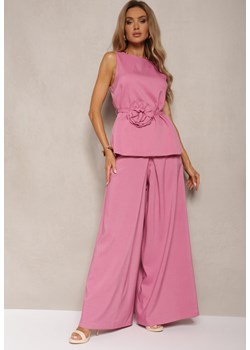 Różowy Komplet Bluzka bez Rękawów z Aplikacją 3D Spodnie Typu Palazzo Wreviana ze sklepu Renee odzież w kategorii Komplety i garnitury damskie - zdjęcie 173338421