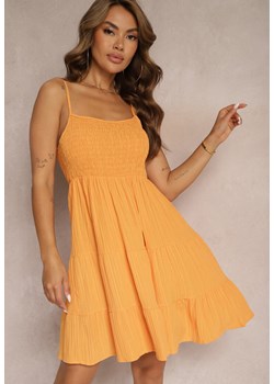 Pomarańczowa Sukienka o Rozkloszowanym Kroju na Ramiączkach z Gumkami w Pasie Ceridia ze sklepu Renee odzież w kategorii Sukienki - zdjęcie 173338441