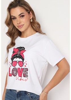Fuksjowy Bawełniany T-shirt z Nadrukiem z Przodu Sarilla ze sklepu Born2be Odzież w kategorii Bluzki damskie - zdjęcie 173338812