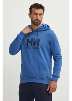 Helly Hansen bluza bawełniana HH LOGO HOODIE męska kolor niebieski z kapturem z aplikacją 33977 ze sklepu PRM w kategorii Bluzy męskie - zdjęcie 173339014