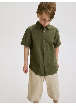 Reserved - Koszula z lnem - ciemnozielony ze sklepu Reserved w kategorii Koszule chłopięce - zdjęcie 173352573