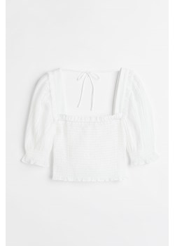 H & M - Krótki top z elastycznym marszczeniem - Biały ze sklepu H&M w kategorii Bluzki damskie - zdjęcie 173355504