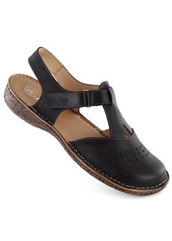 Skórzane komfortowe sandały damskie pełne czarne Helios 128.011 ze sklepu ButyModne.pl w kategorii Sandały damskie - zdjęcie 173355600