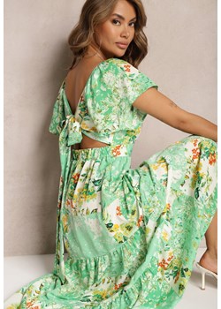Zielona Sukienka Wiązana na Plecach z Falbanką i Gumką w Pasie Dimille ze sklepu Renee odzież w kategorii Sukienki - zdjęcie 173361824
