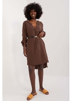 Muślinowa brązowa sukienka damska z paskiem ze sklepu 5.10.15 w kategorii Sukienki - zdjęcie 173362020