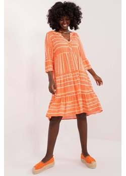 Damska sukienka pomarańczowa z falbaną i printem Sublevel ze sklepu 5.10.15 w kategorii Sukienki - zdjęcie 173362030