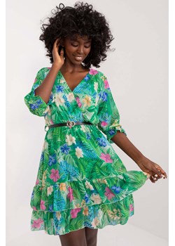 Damska zielona sukienka z rękawem 3/4 i paskiem ze sklepu 5.10.15 w kategorii Sukienki - zdjęcie 173362043
