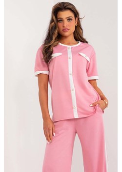Elegancka różowa bluzka damska z krótkim rękawem ze sklepu 5.10.15 w kategorii Bluzki damskie - zdjęcie 173362051
