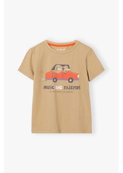 Beżowy t-shirt dla chłopca bawełniany z samochodem ze sklepu 5.10.15 w kategorii Koszulki niemowlęce - zdjęcie 173362064