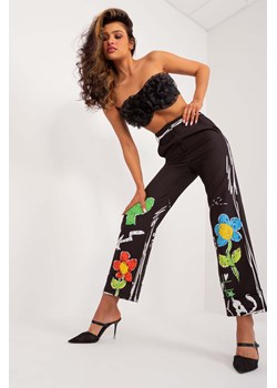 Damskie spodnie czarne z szeroką nogawką i wzorem ze sklepu 5.10.15 w kategorii Spodnie damskie - zdjęcie 173362083