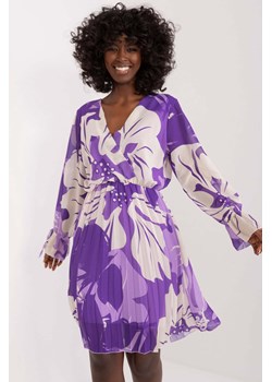 Plisowana sukienka fioletowa z bufiastymi rękawami ze sklepu 5.10.15 w kategorii Sukienki - zdjęcie 173362084