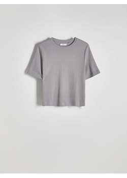 Reserved - T-shirt z bawełny - jasnoszary ze sklepu Reserved w kategorii Bluzki damskie - zdjęcie 173363484